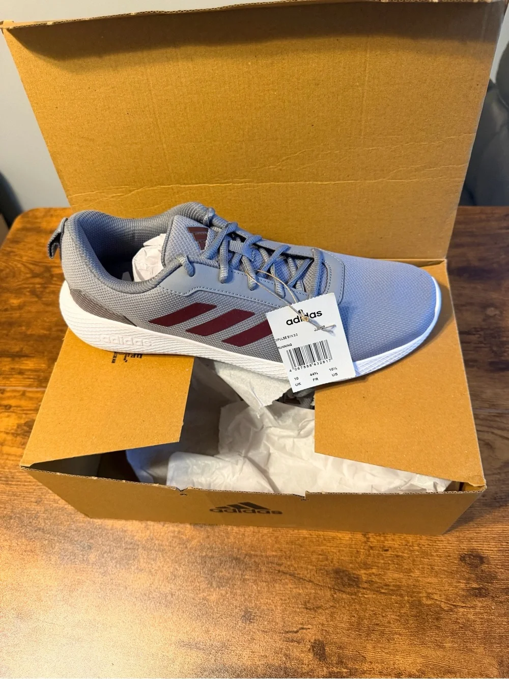 adidas Light Gray Sneakers with Burgundy Three-Stripes